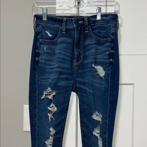 American Eagle Outfitters Dark Blue Distressed Skinny Jeans